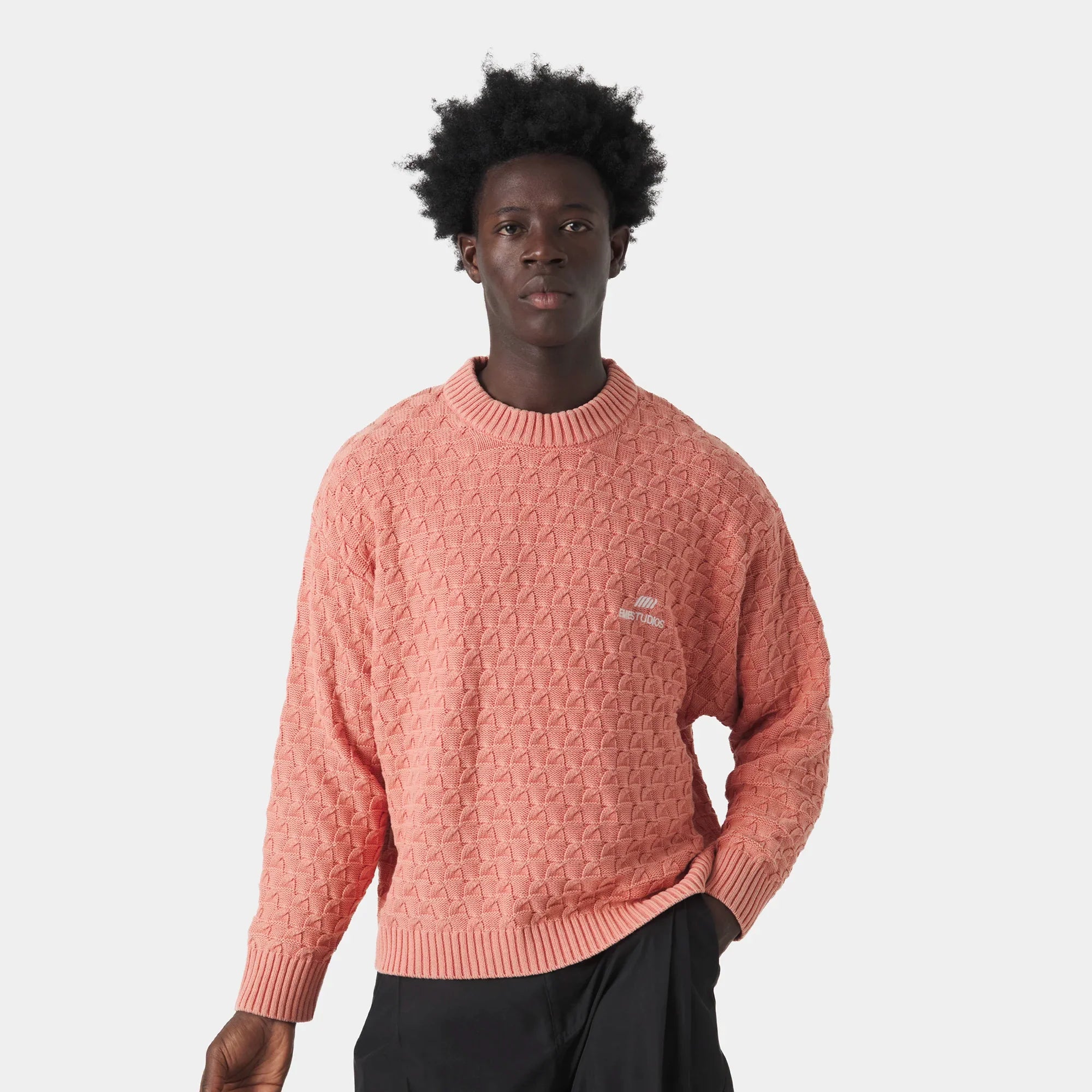 Grid Coral Cable Knit Sweater