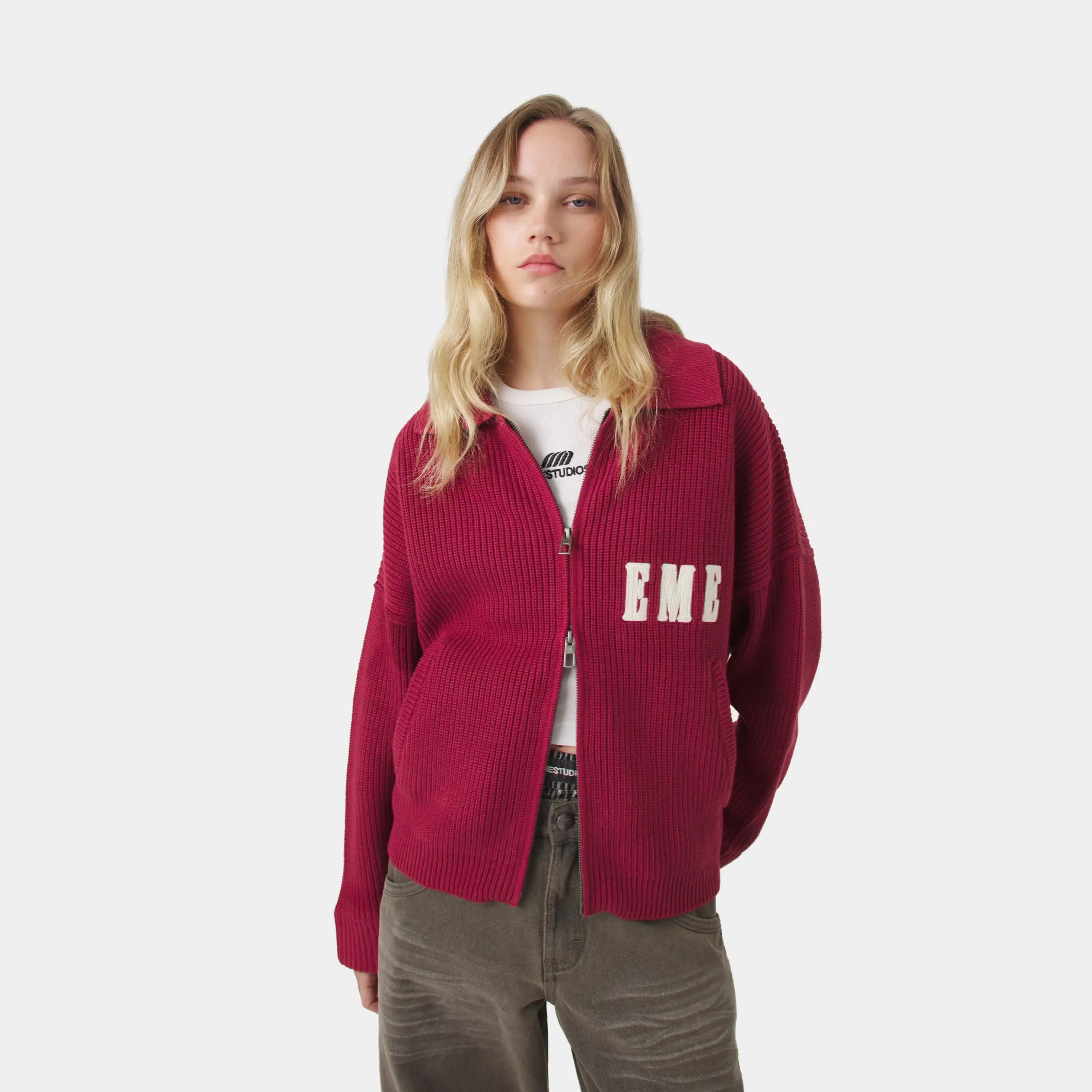 Collar Redwood Zipper Knit