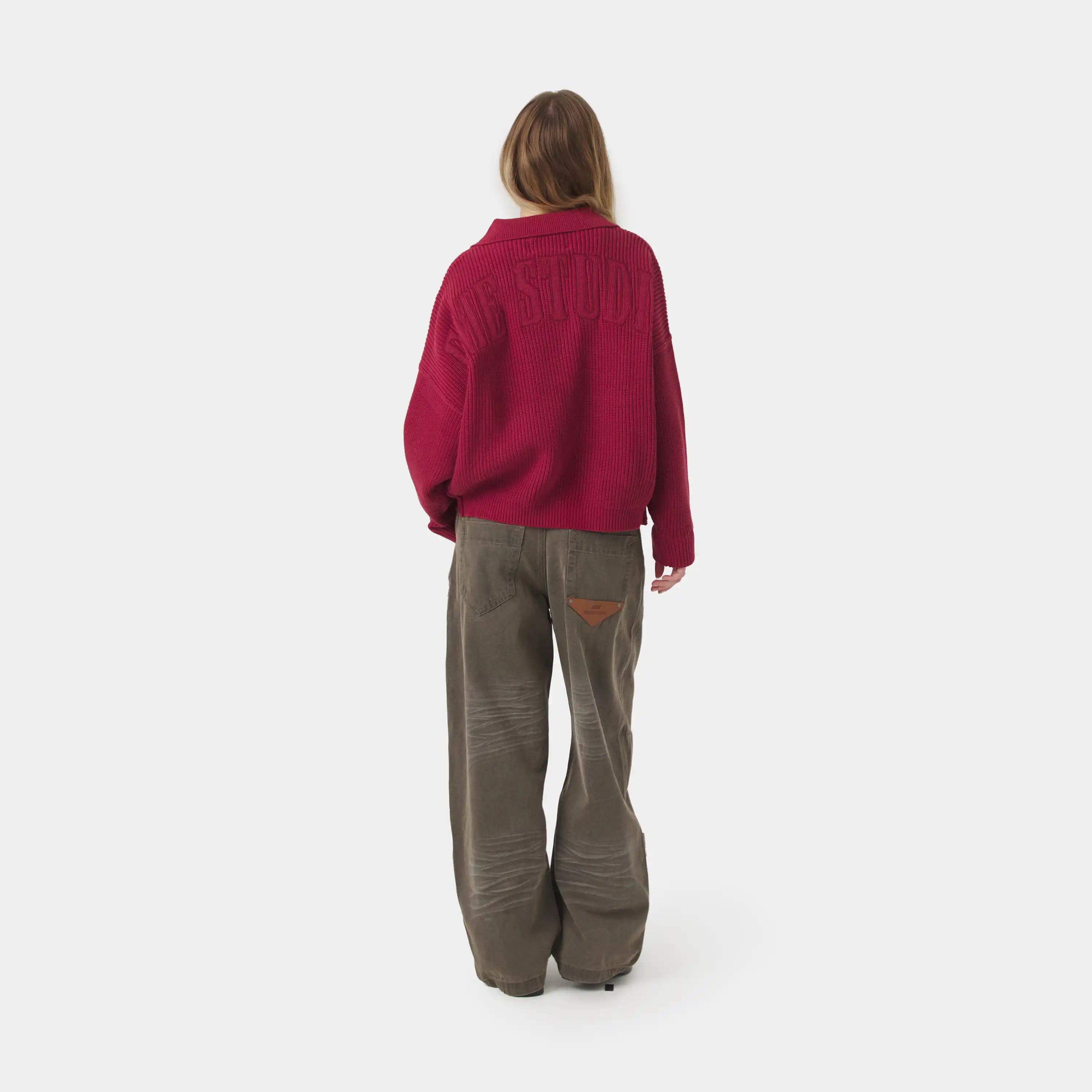 Collar Redwood Zipper Knit