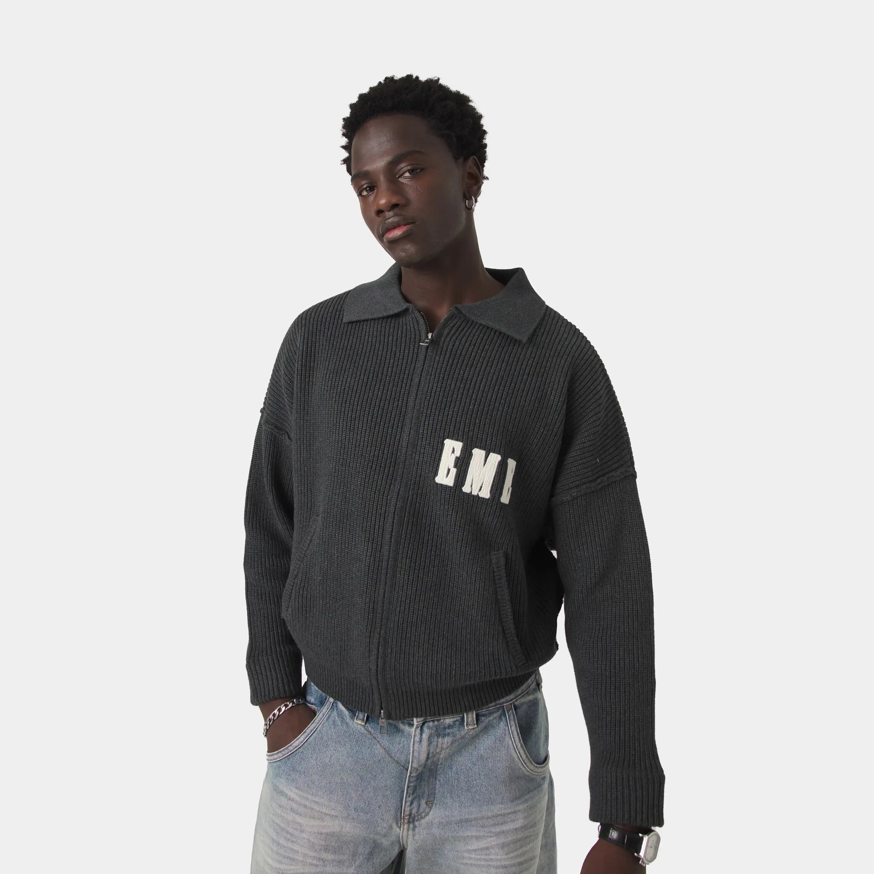 Collar Carbon Zipper Knit