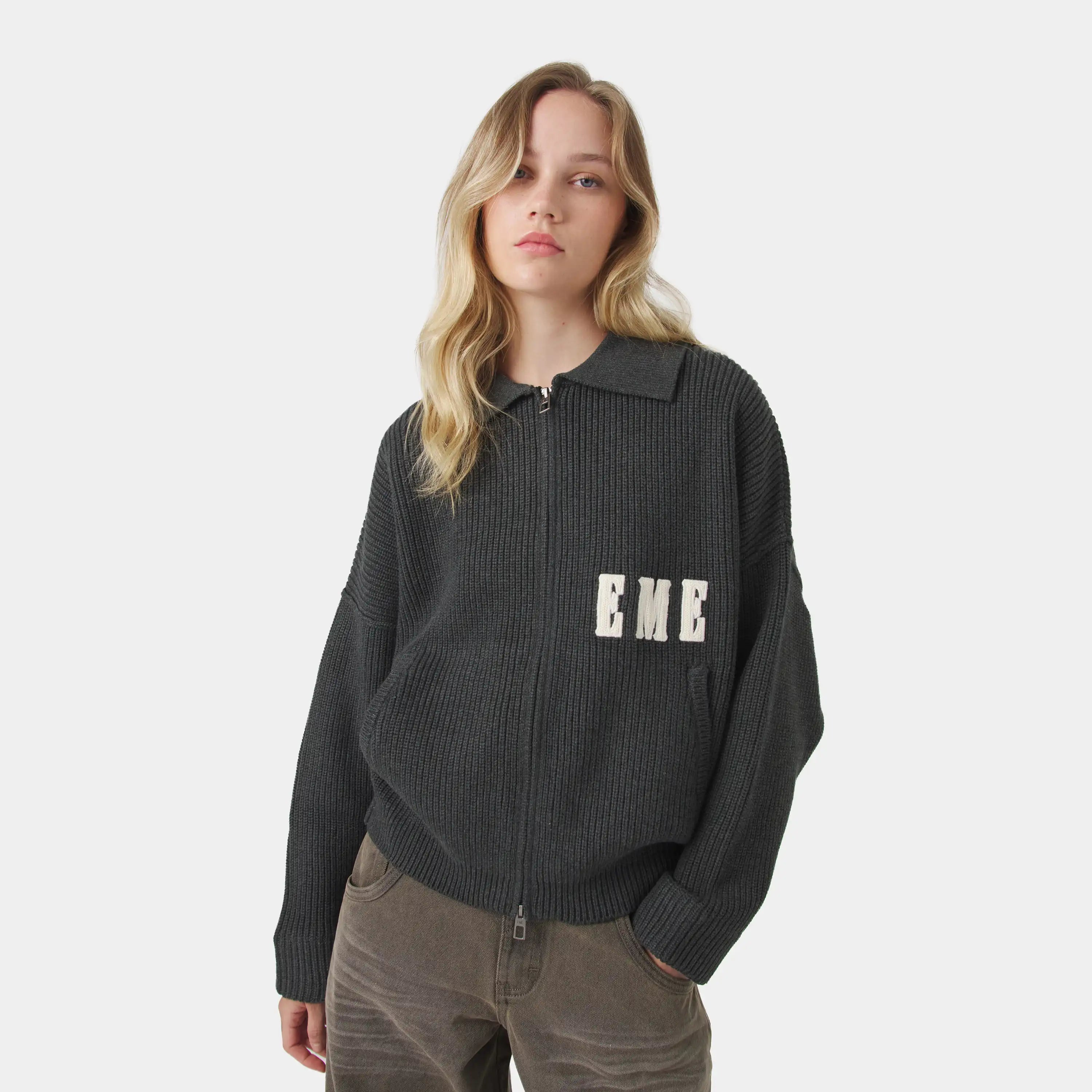 Collar Carbon Zipper Knit