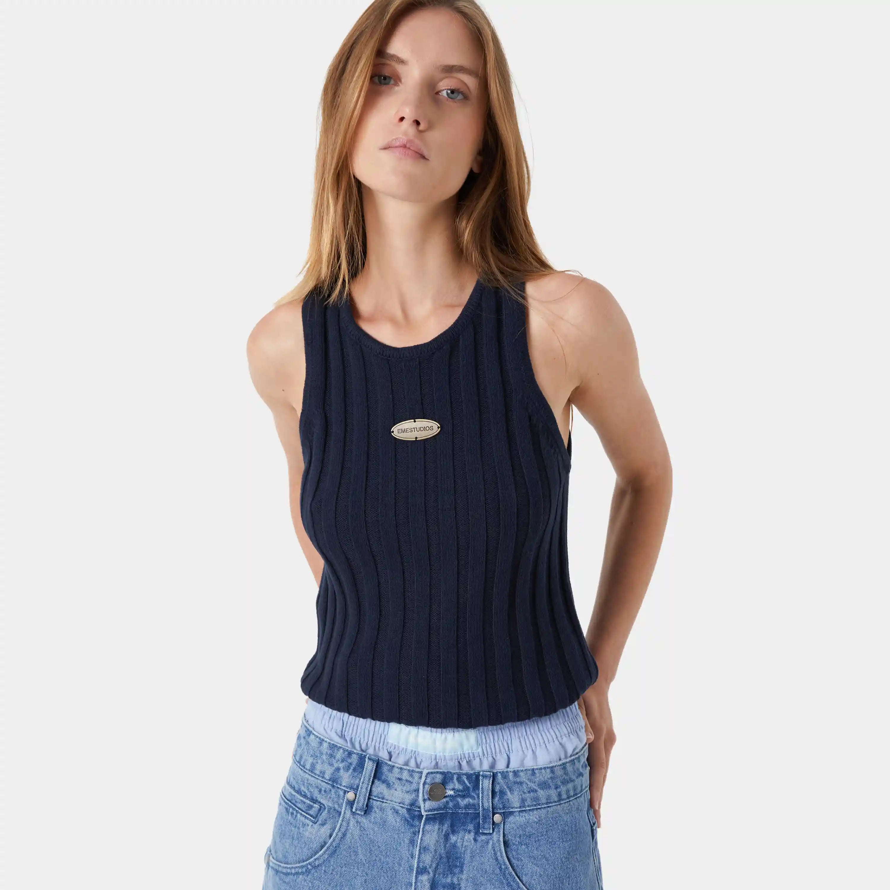 Rib Navy Tank Top