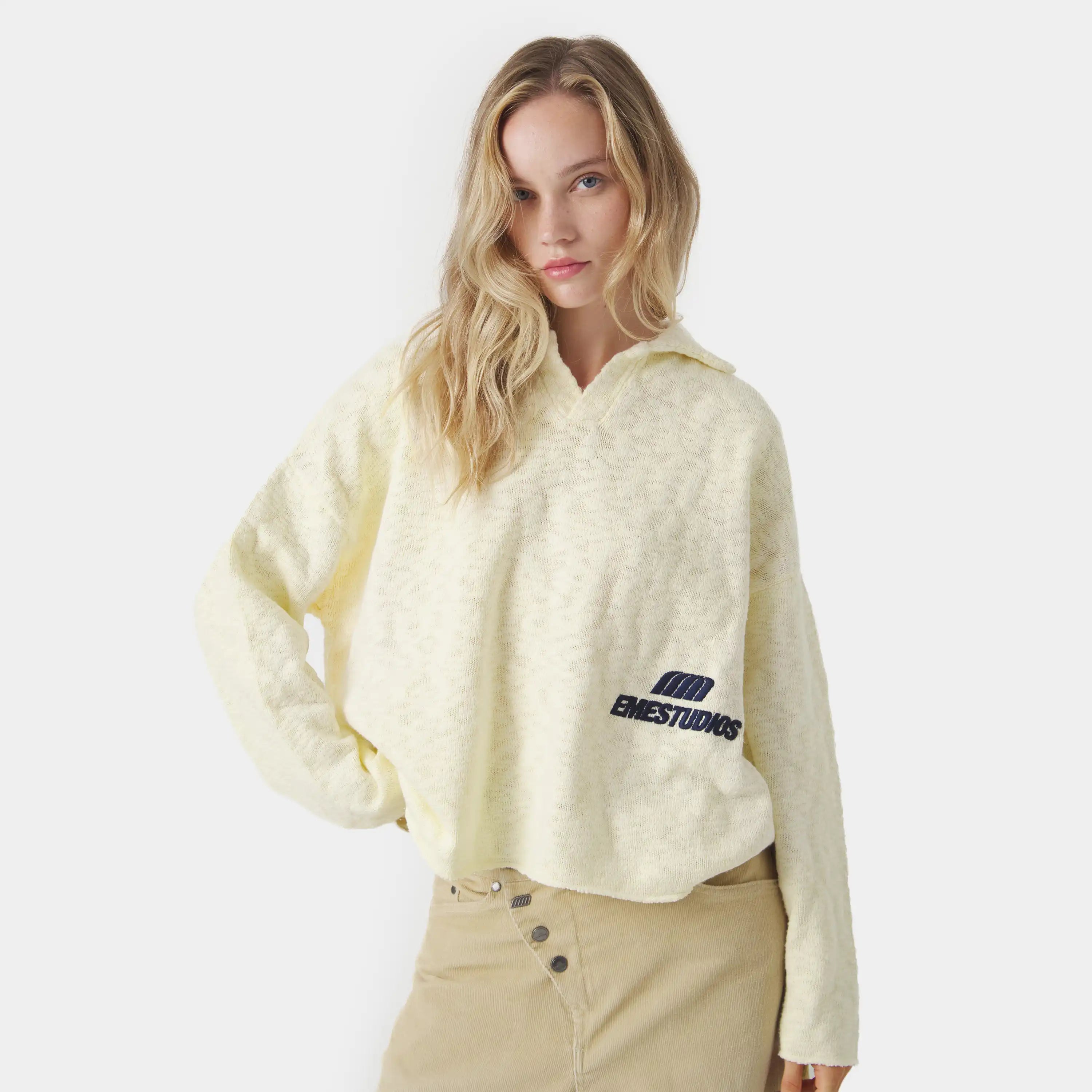 Kiff Polo Off Sand Knit Distressed