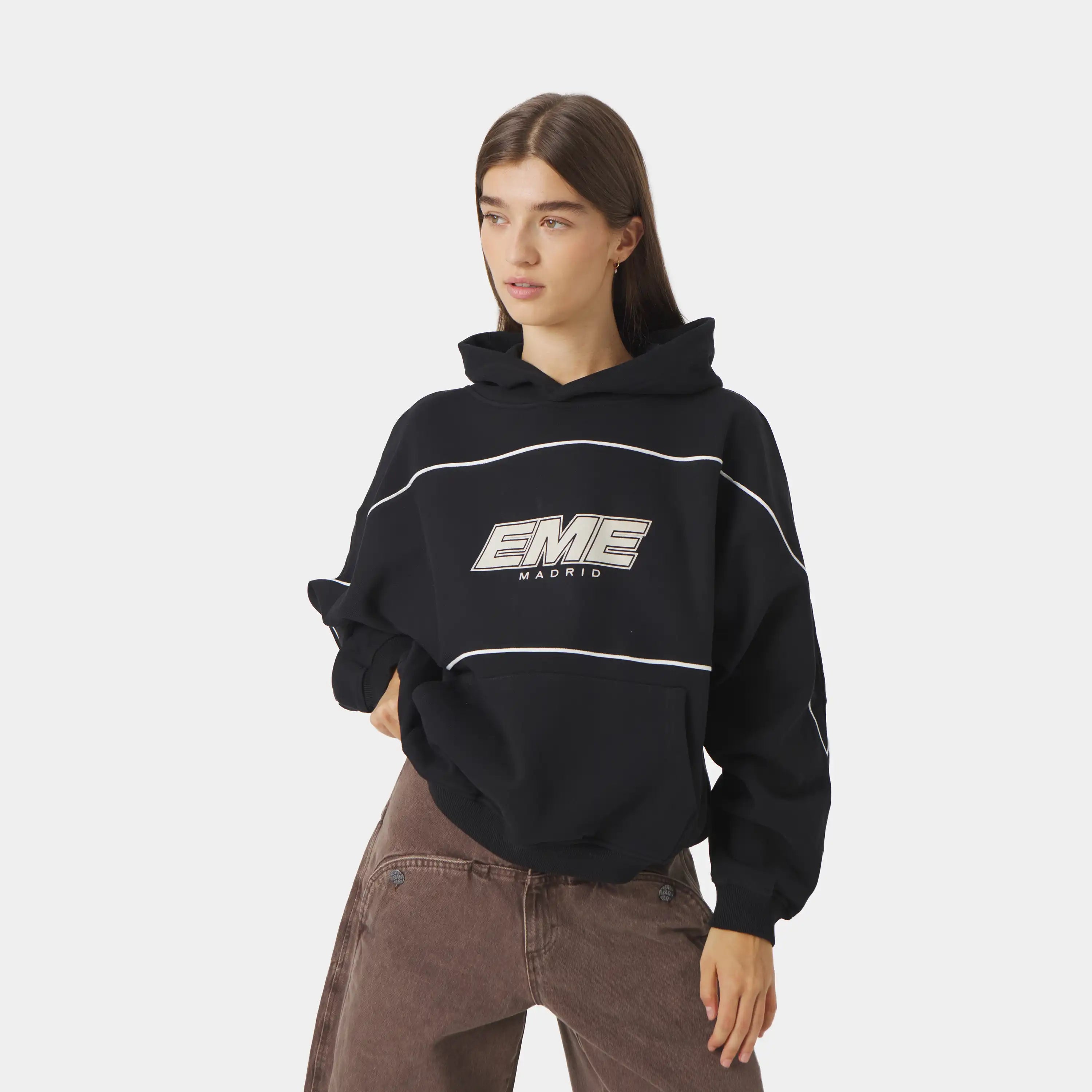 Crossline Black Oversized Hoodie