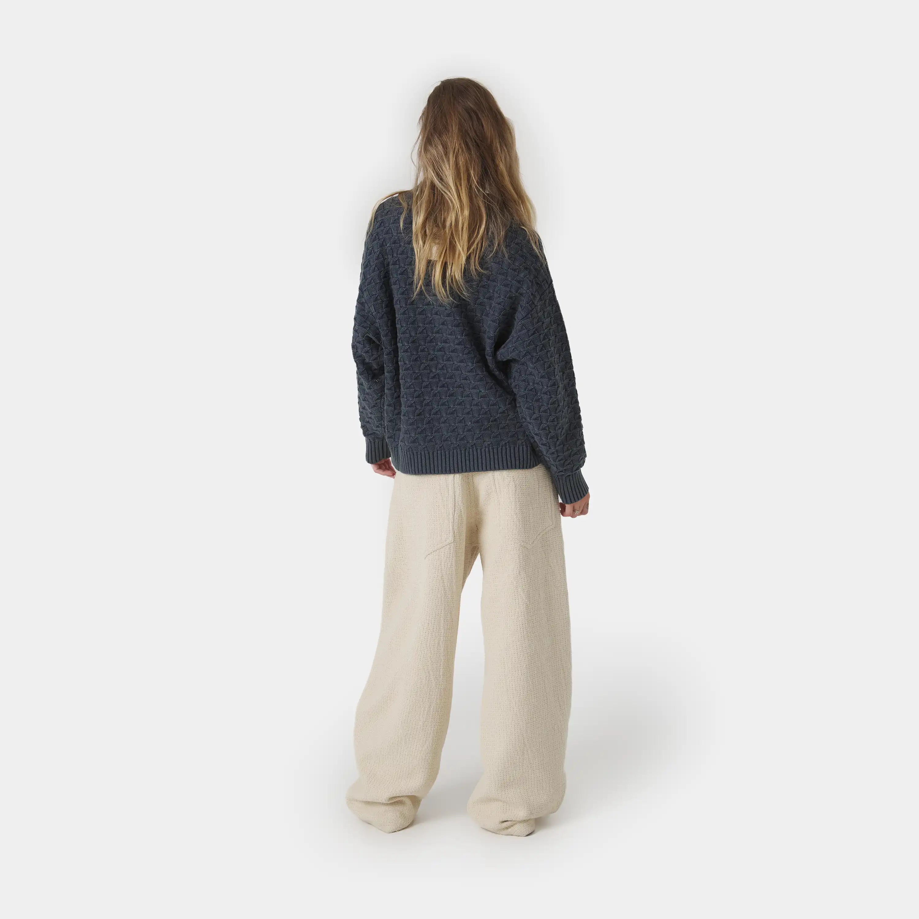 Grid Navy Cable Knit Sweater