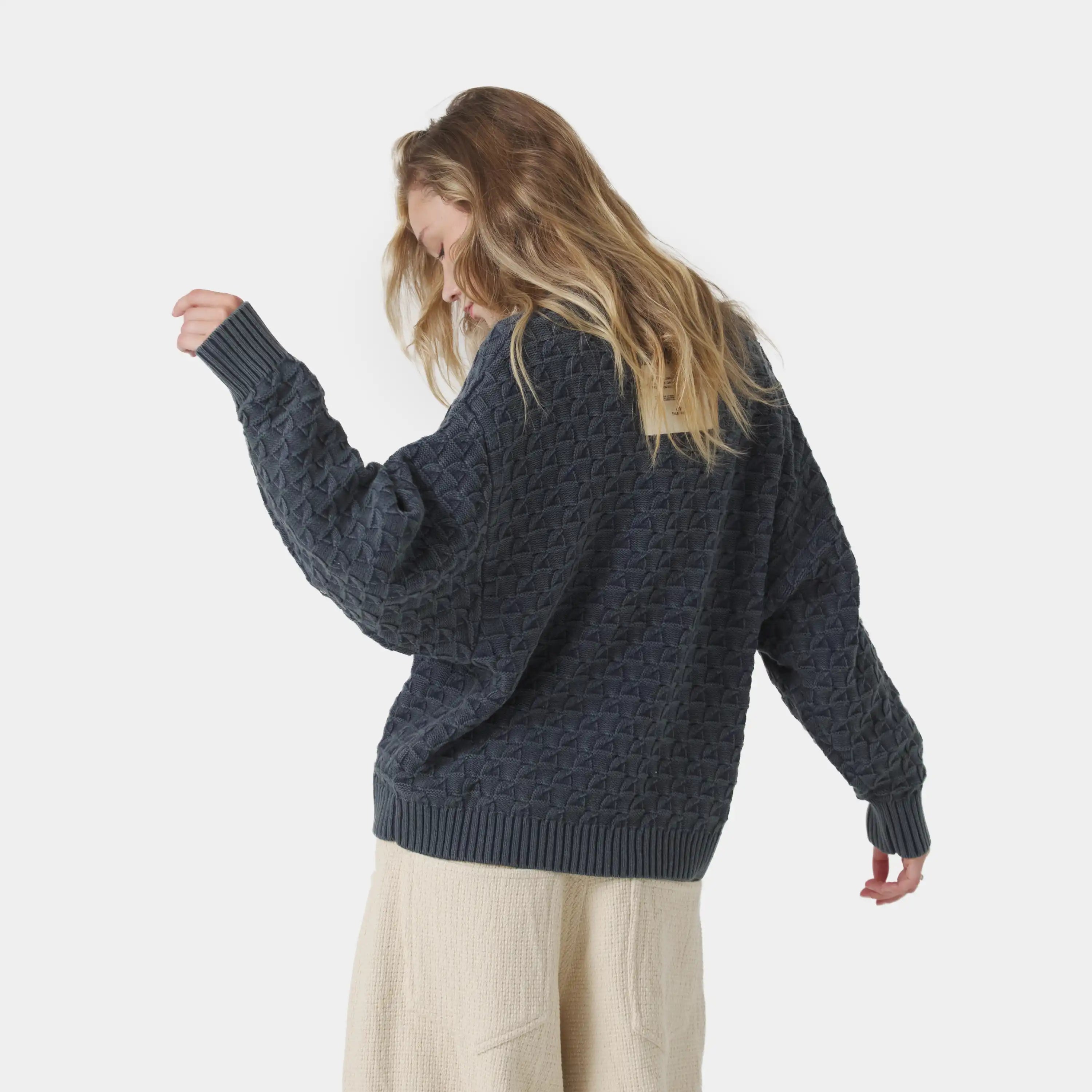 Grid Navy Cable Knit Sweater