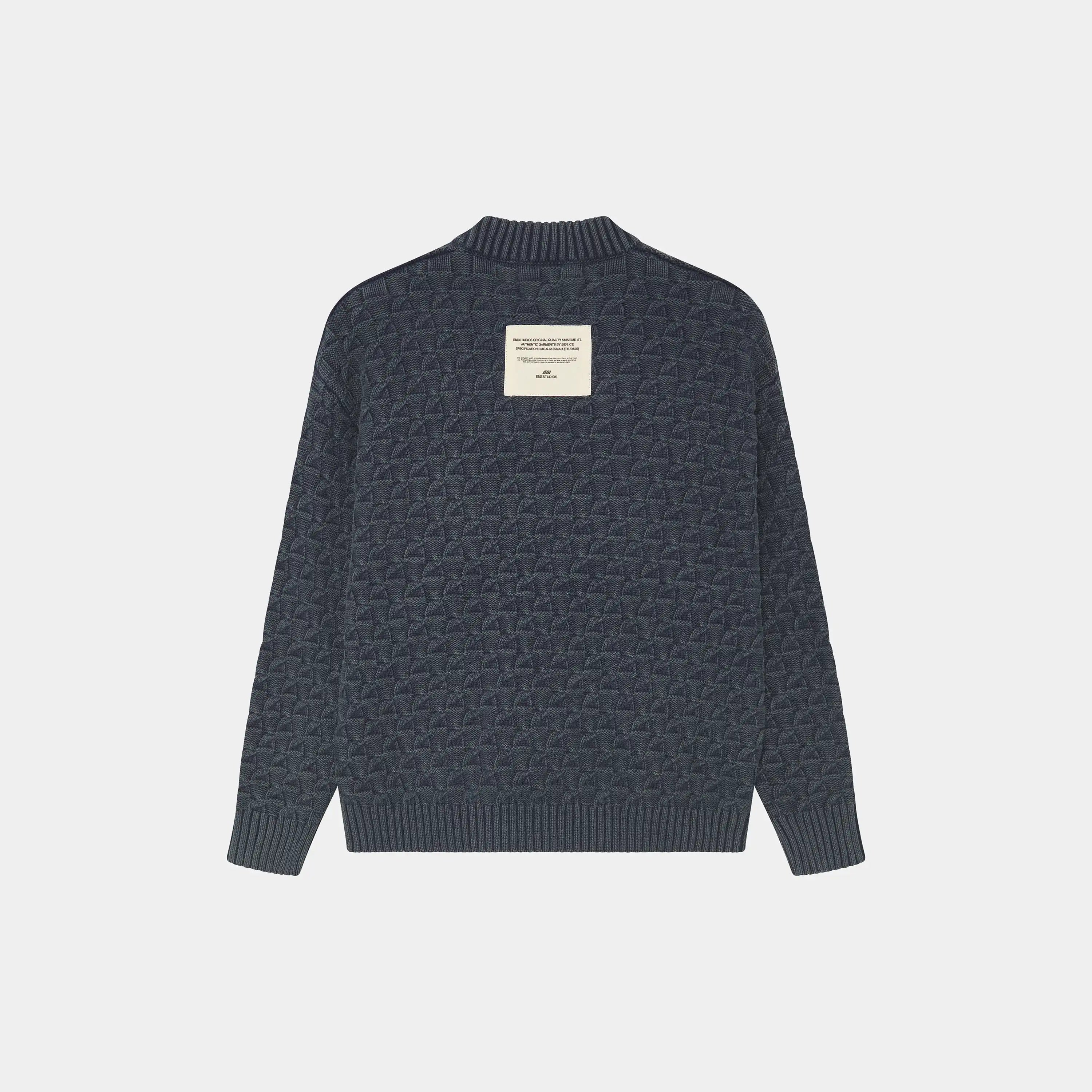 Grid Navy Cable Knit Sweater