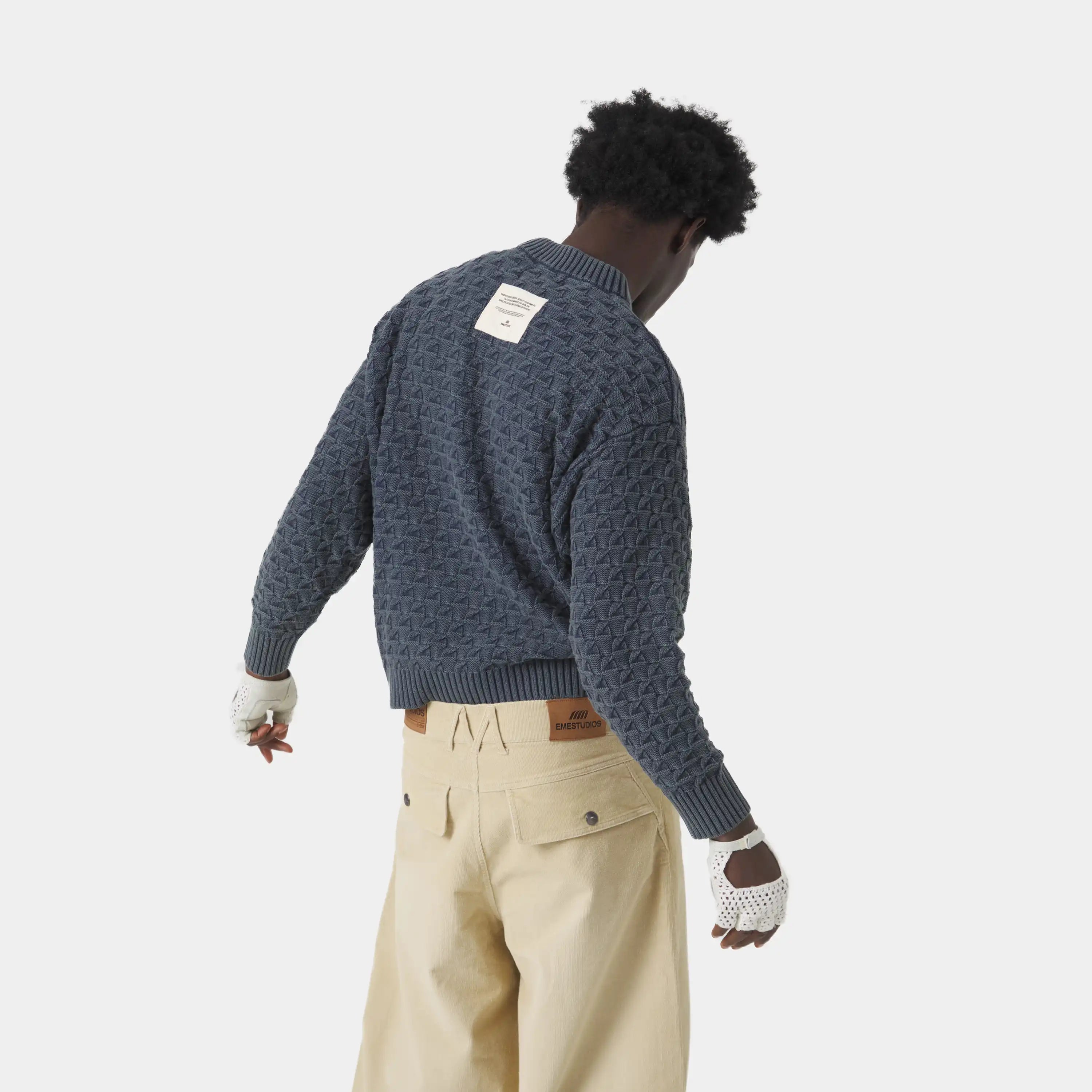 Grid Navy Cable Knit Sweater