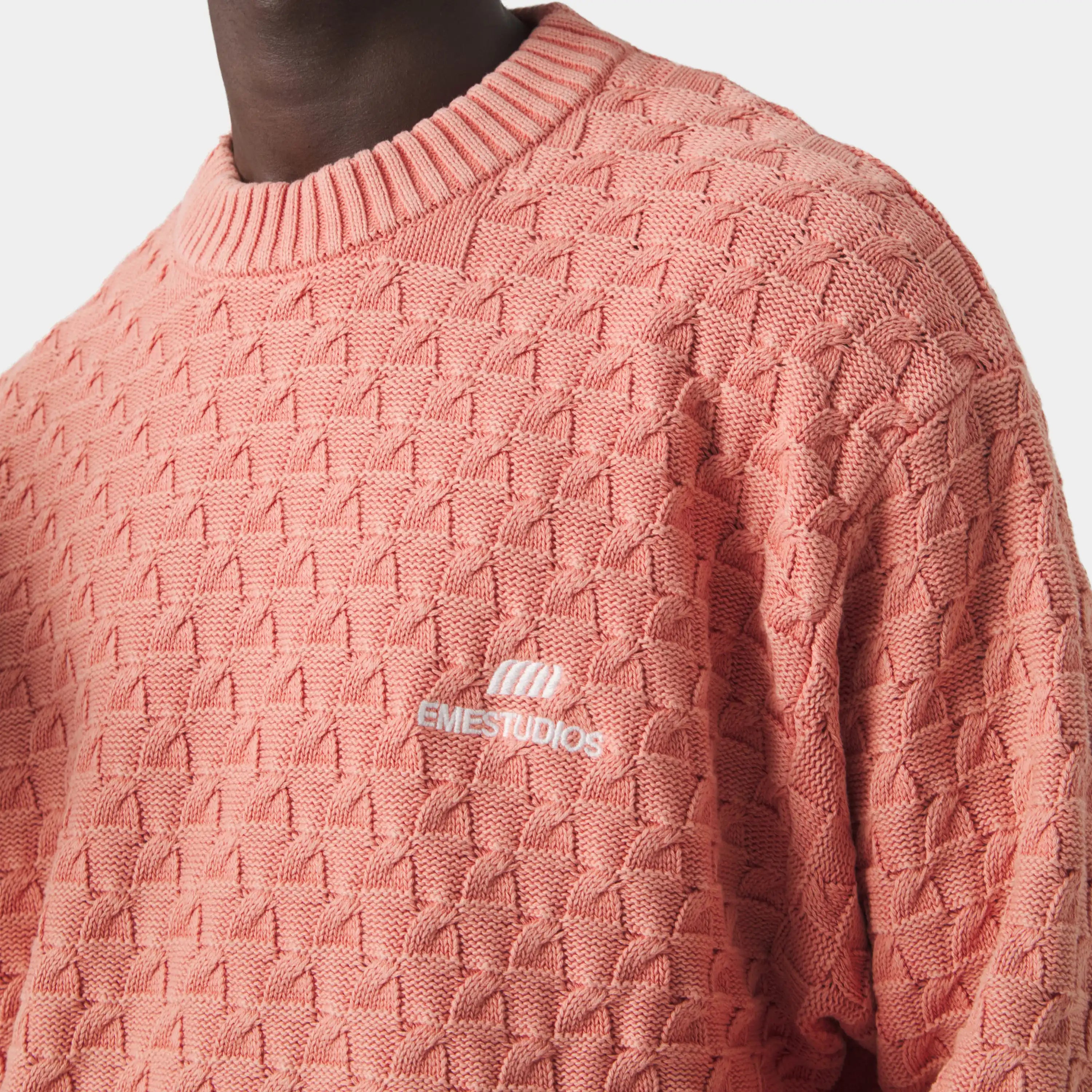Grid Coral Cable Knit Sweater