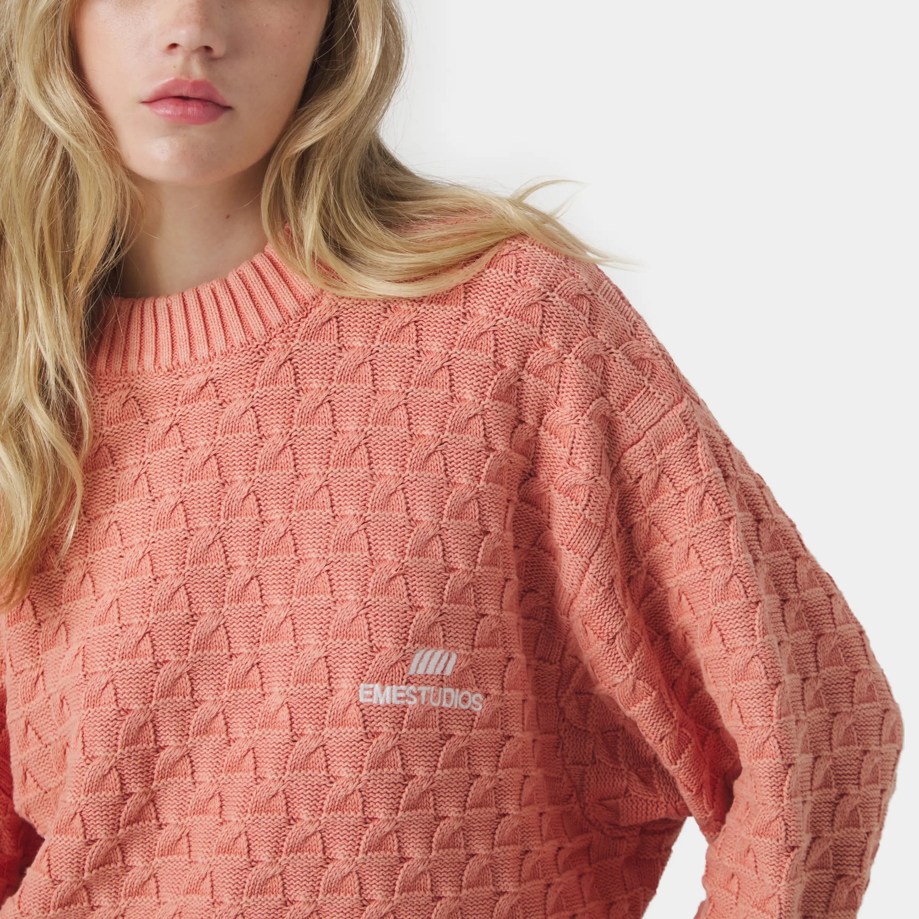 Grid Coral Cable Knit Sweater
