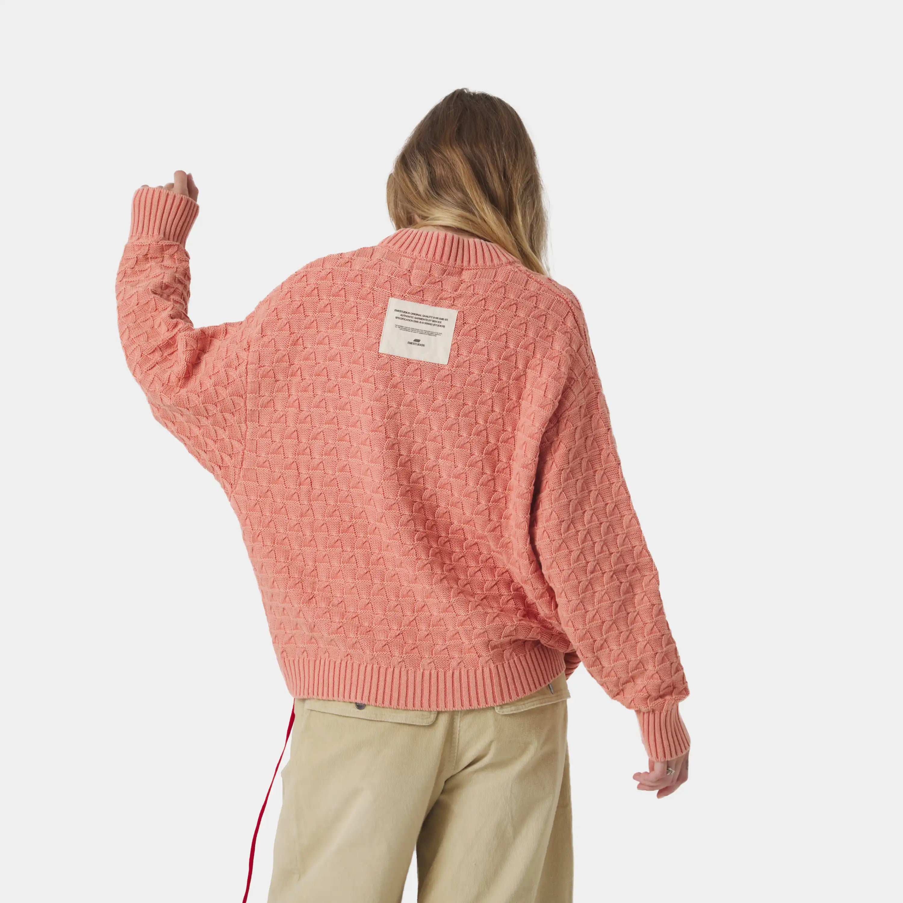 Grid Coral Cable Knit Sweater