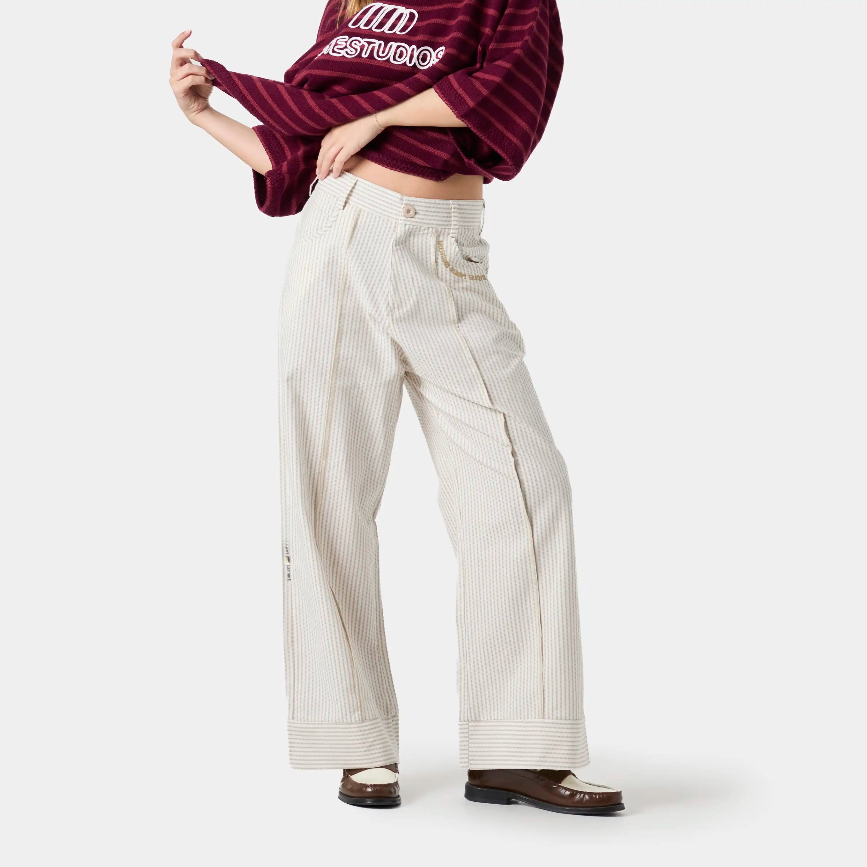 Striped Off Sand Baggy Pants