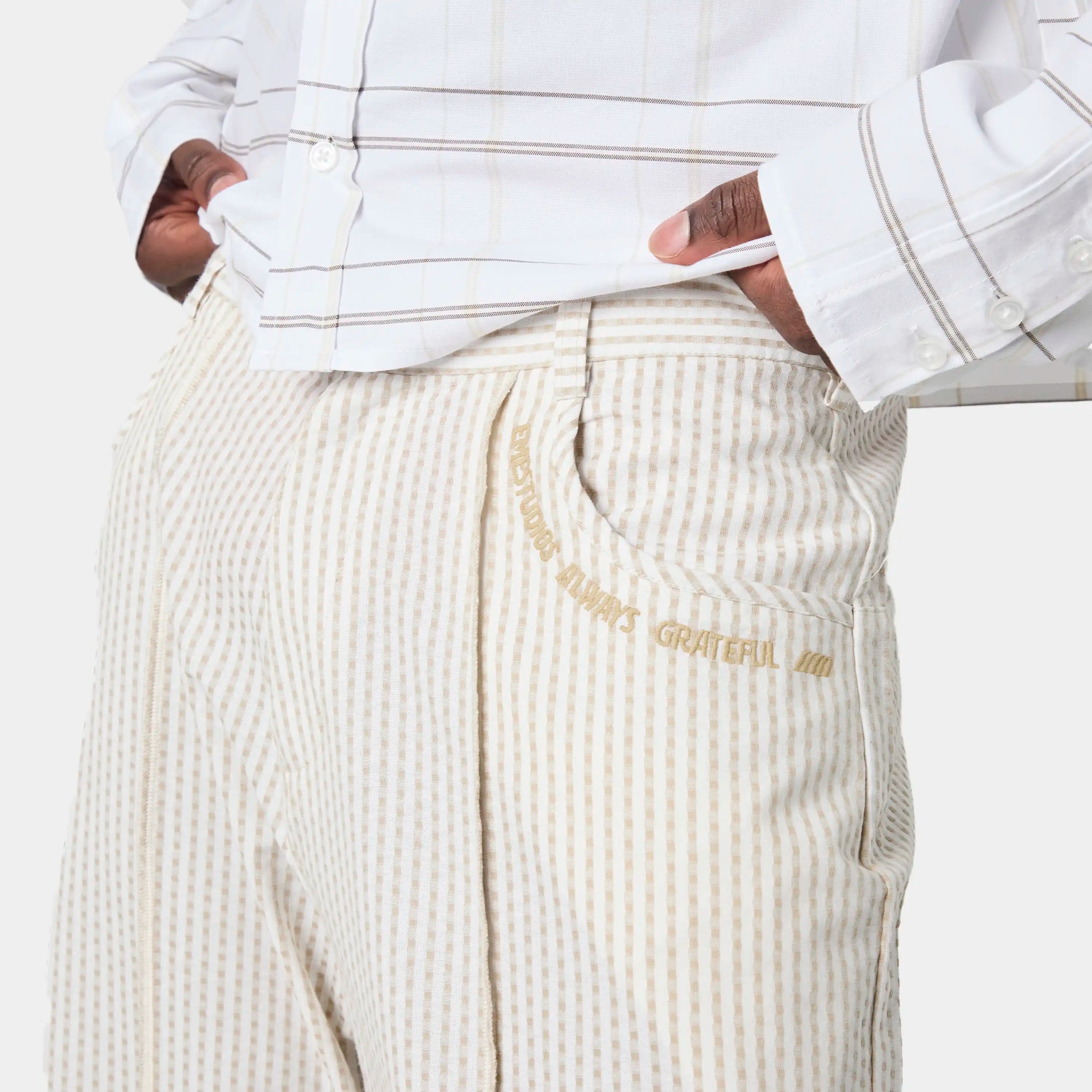 Striped Off Sand Baggy Pants