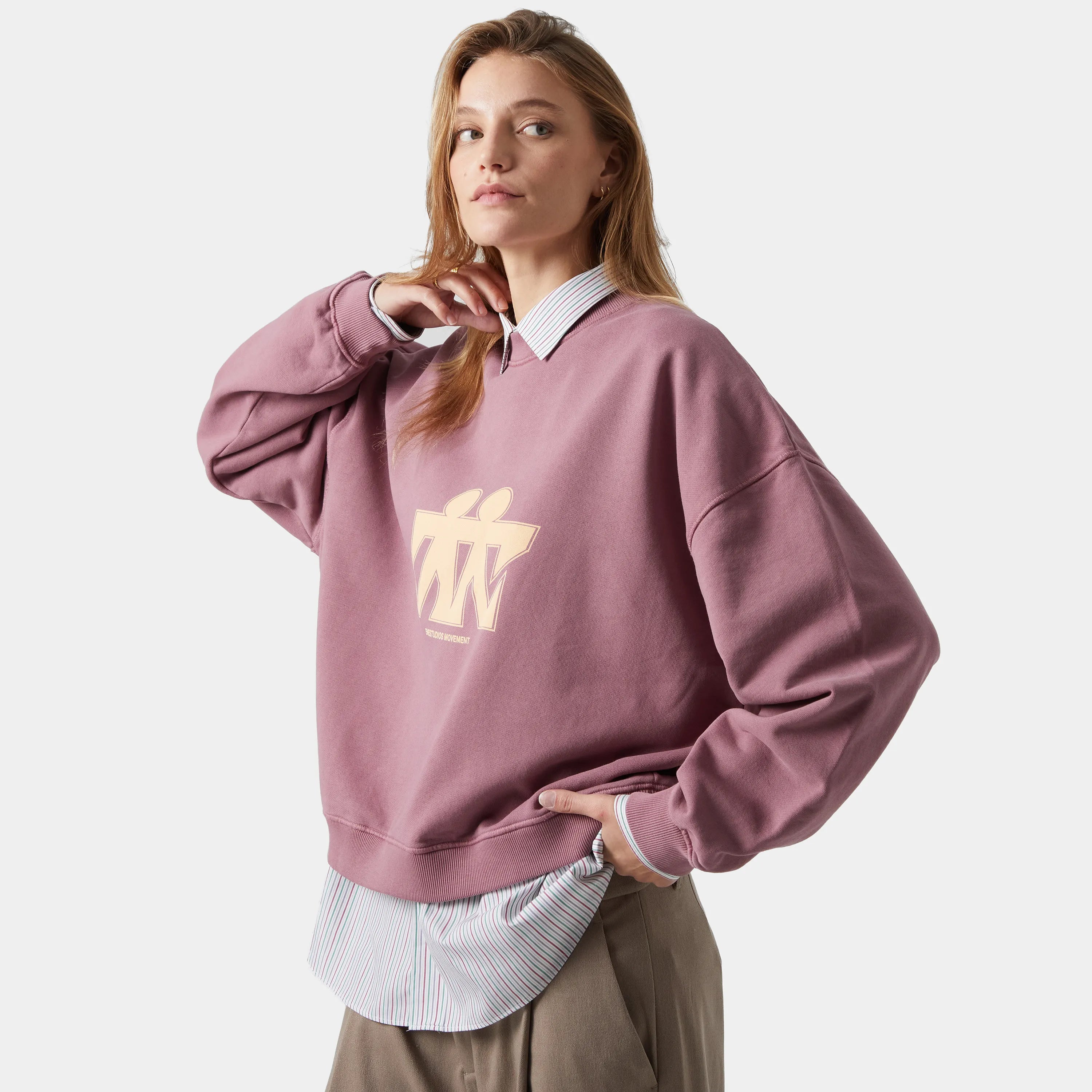 Mbuddy Taupe Oversized Crewneck