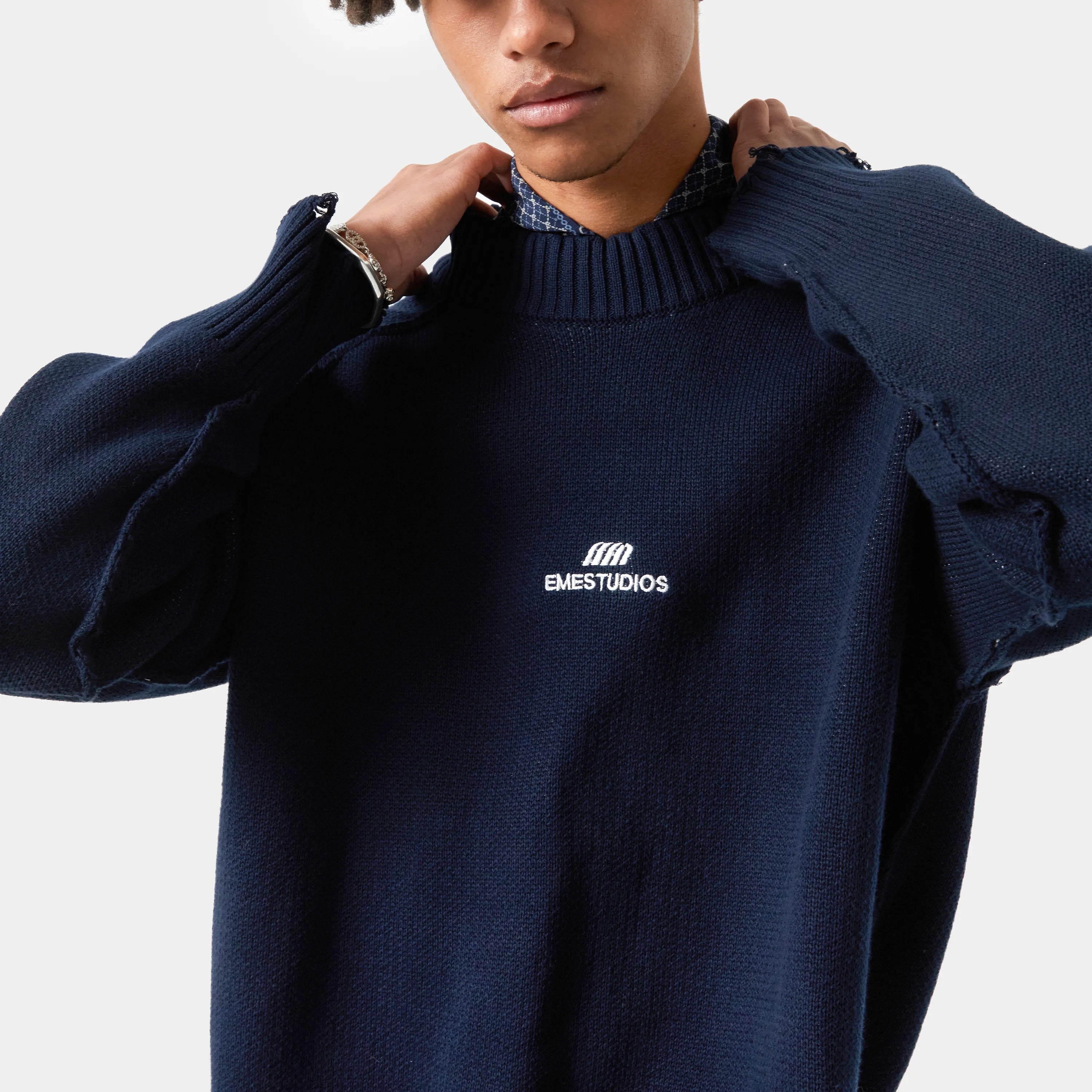 Fray Navy Knit Sweater