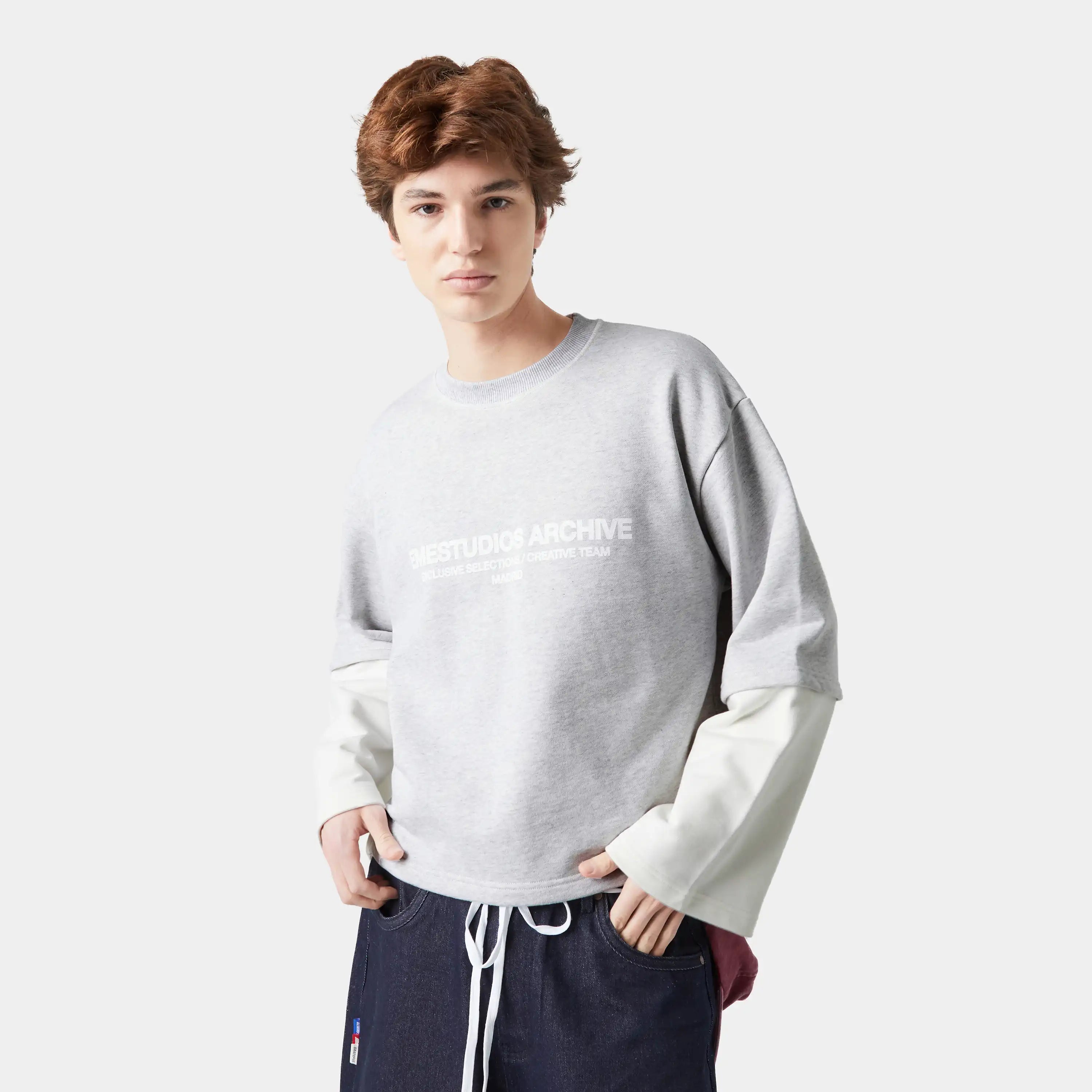 Strike Double Sleeve Grey Crewneck