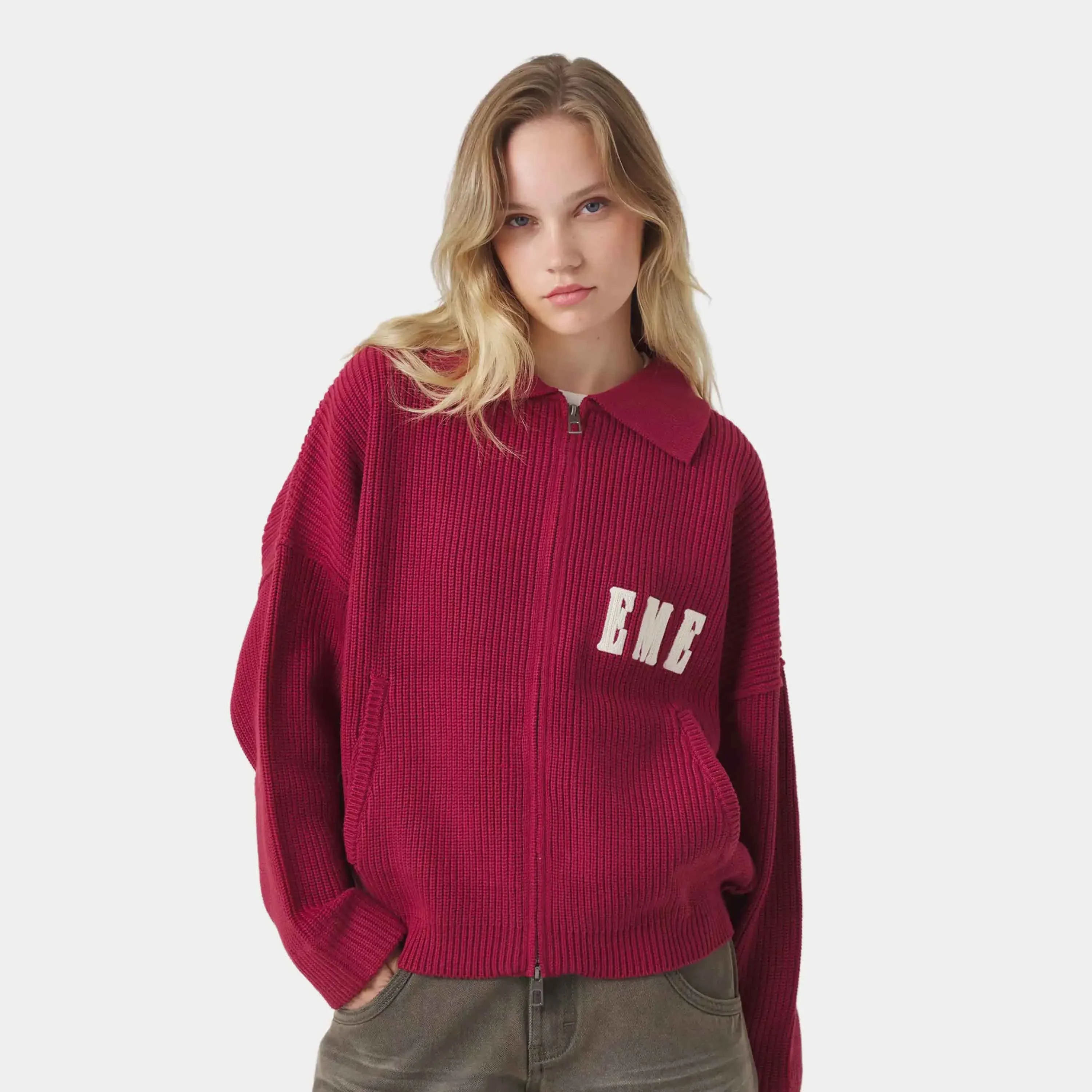 Collar Redwood Zipper Knit