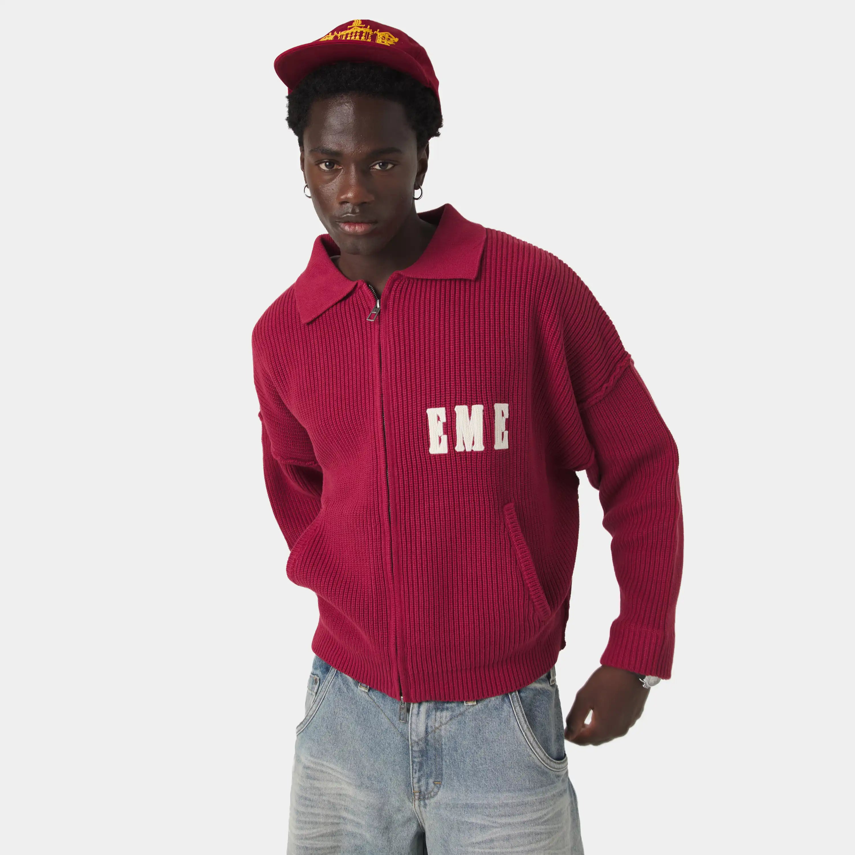 Collar Redwood Zipper Knit