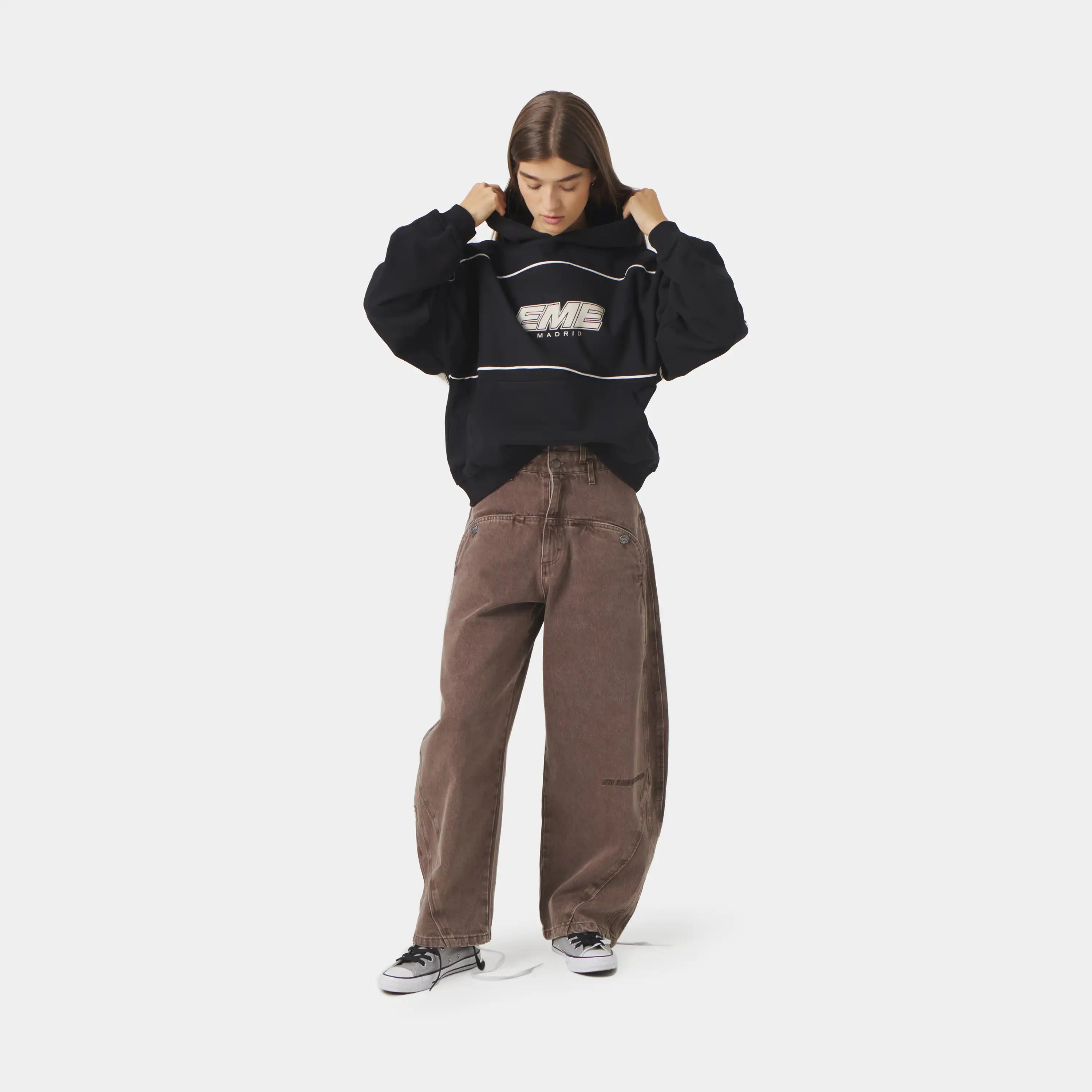 Crossline Black Oversized Hoodie