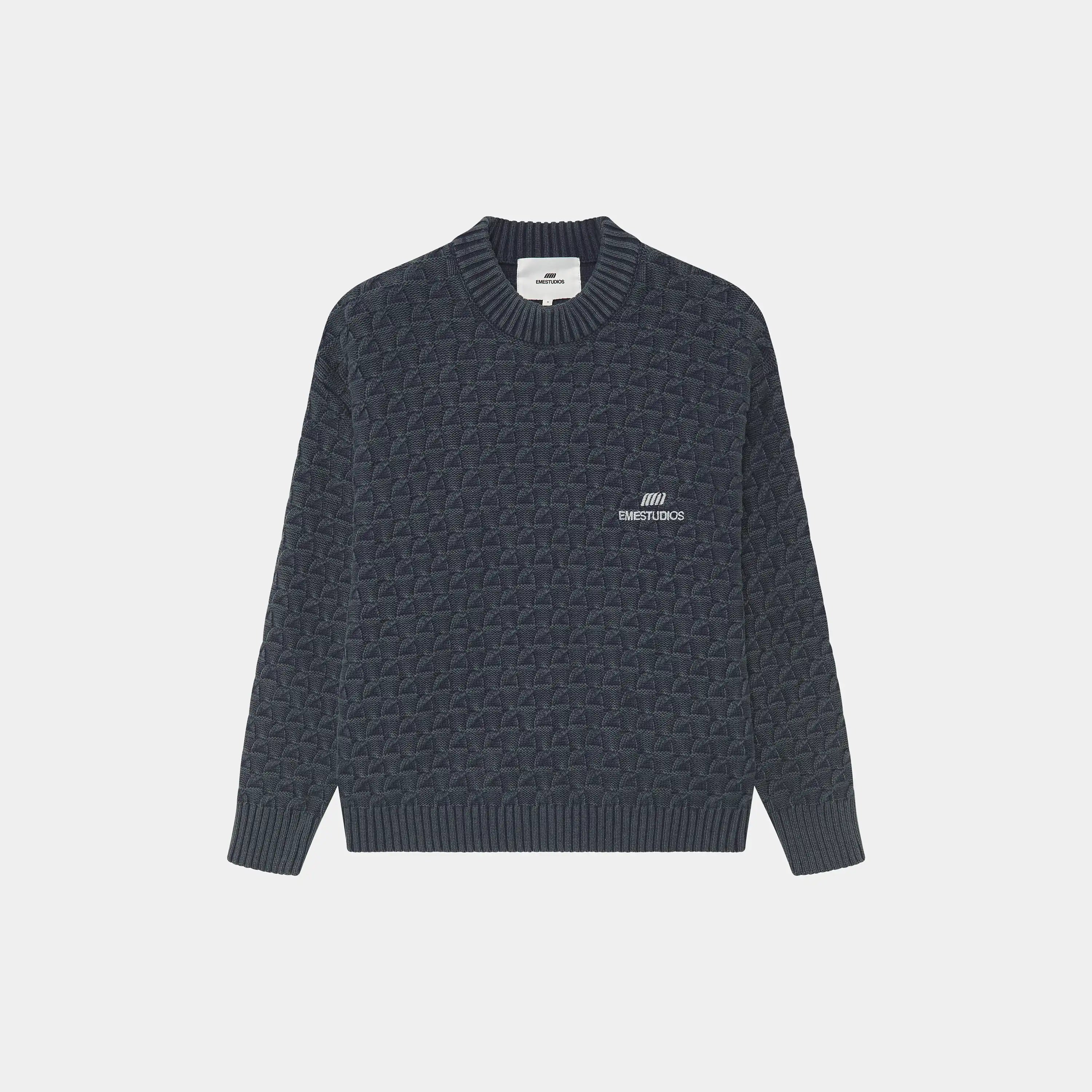 Grid Navy Cable Knit Sweater