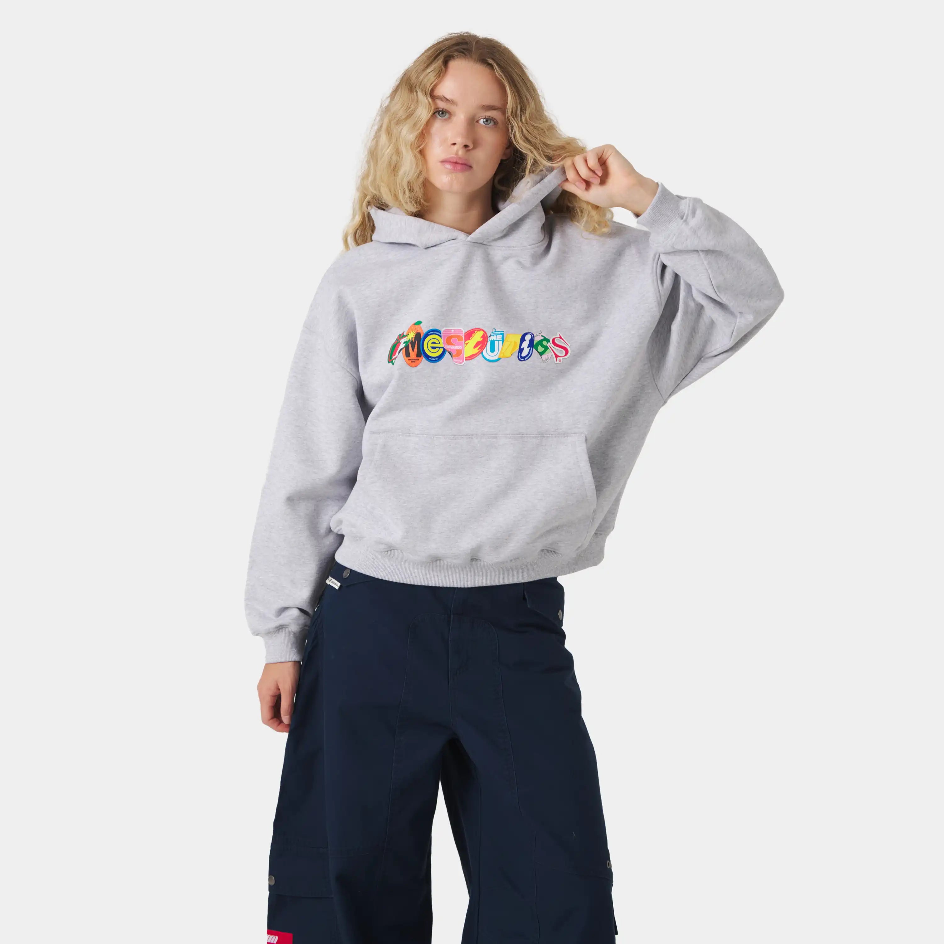 Stickers Grey Oversized Hoodie